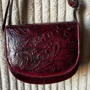 Western Embossed Burgundy Crossbody Bag